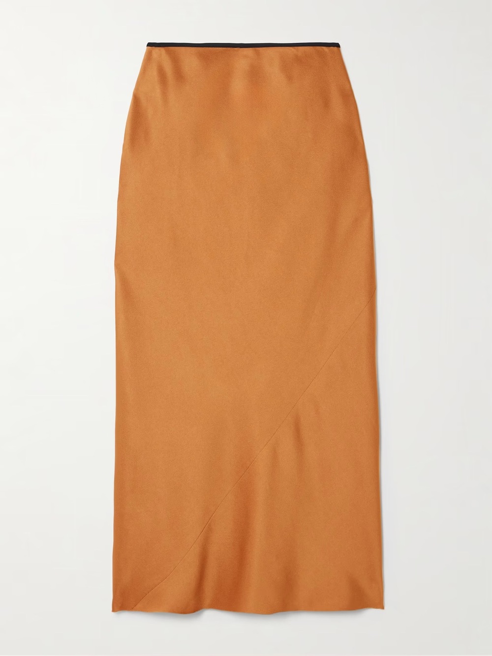 Dries Van Noten Hammered Satin Midi Skirt in Orange Tan